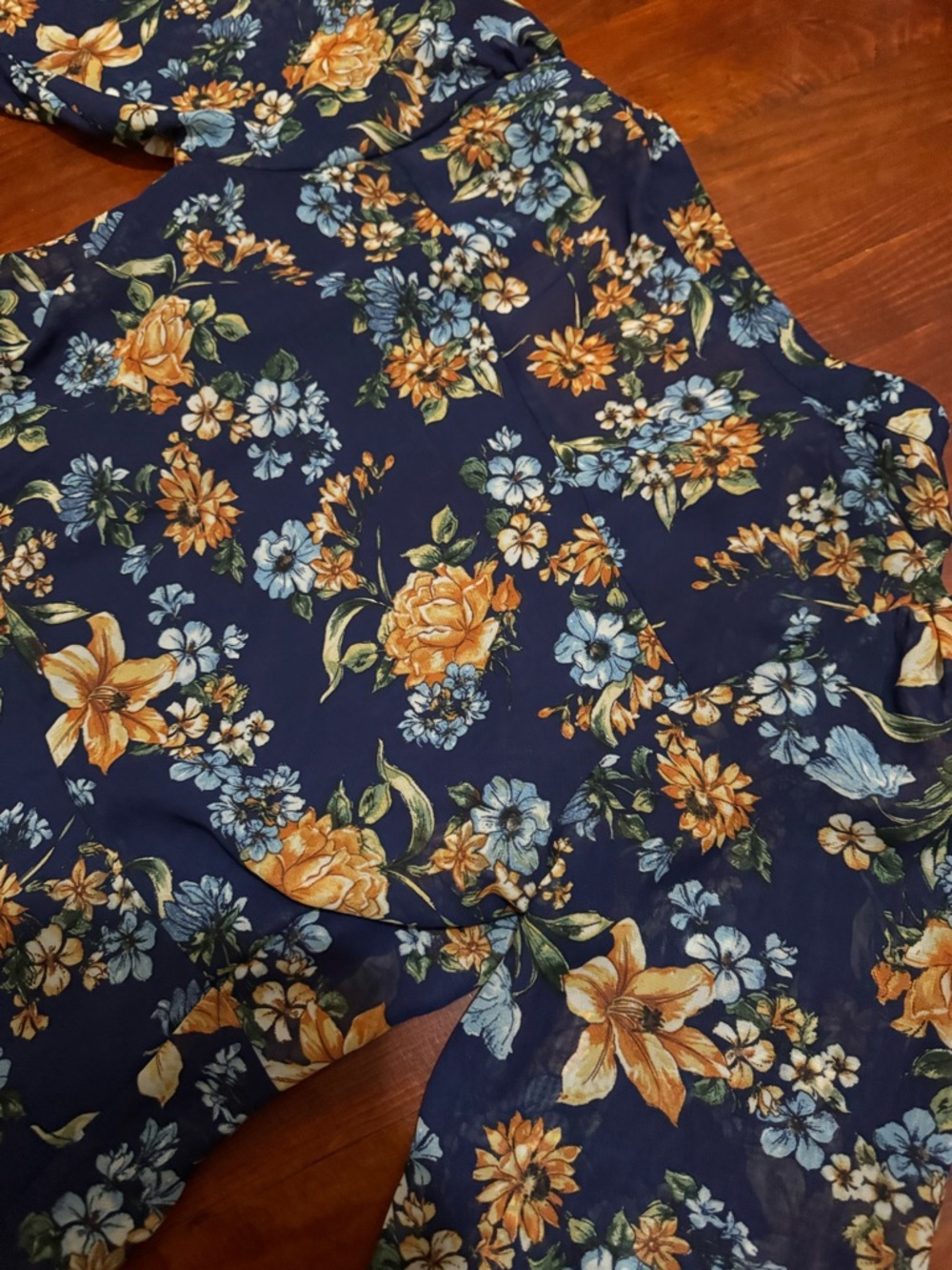 Robert Louis Navy Floral Midi Dress with Yellow & Light Blue Blooms - Picture 9 of 11